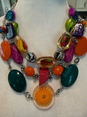 Chunky Multicolor Statement Necklace Boho Acrylic Beaded Bold Colorful
